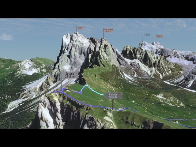 3D animation of hiking Seceda (Dolomites, Italy)