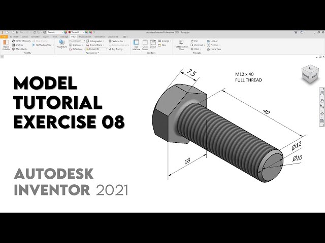 Threaded Bolt Hex Head | Autodesk Inventor 2021 | Exercise 08 | Intermediate Tutorial