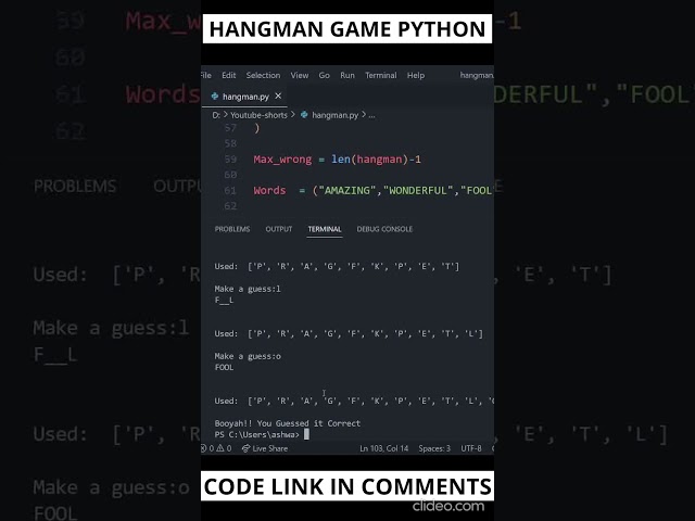 Hangman Game in Python with Code | #shorts #python