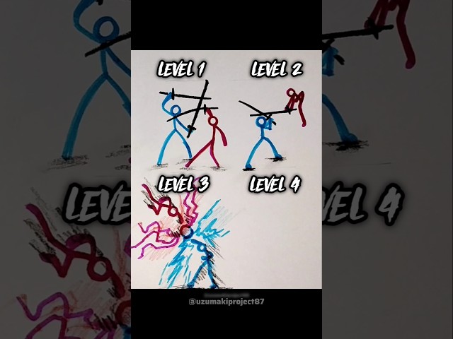 4 DIFFERENT LEVELS  STICKMAN FIGHT DRAWING #drawing