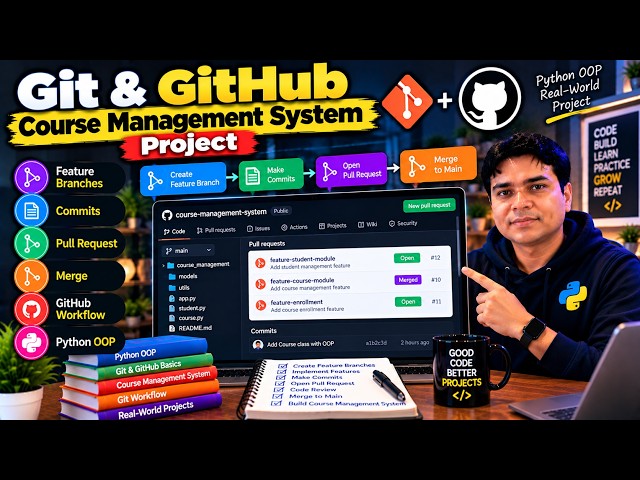 GitHub Course Management System Project | Feature Branches,  Pull Request, Merge & GitHub Workflow
