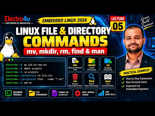 Embedded Linux Lecture 05 | Linux File & Directory Commands: mv, mkdir, rm, find & man