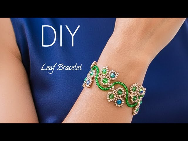 DIY Beaded Leaf Bracelet Tutorial — made with bicone crystals and seed beads
