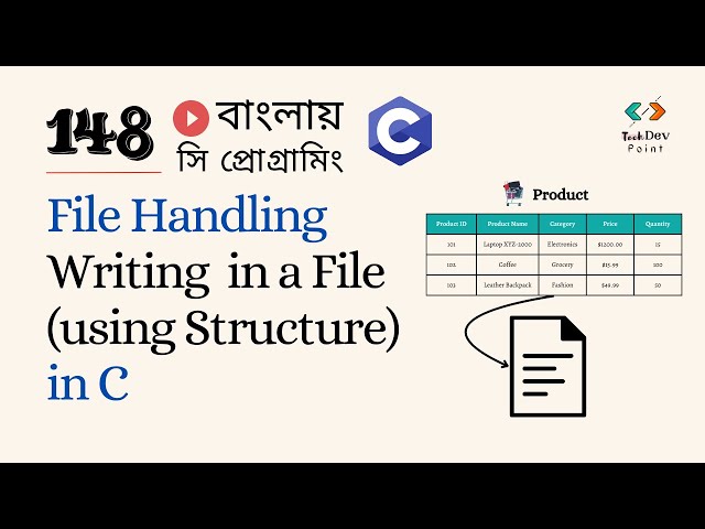 সি  148: File Handling in C | File Writing using Structure - Part 2 | C Programming Bangla Tutorial
