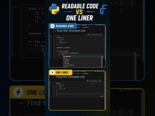 📋 Readable Code vs One-Liner Python 😎 min() Makes It Easy!