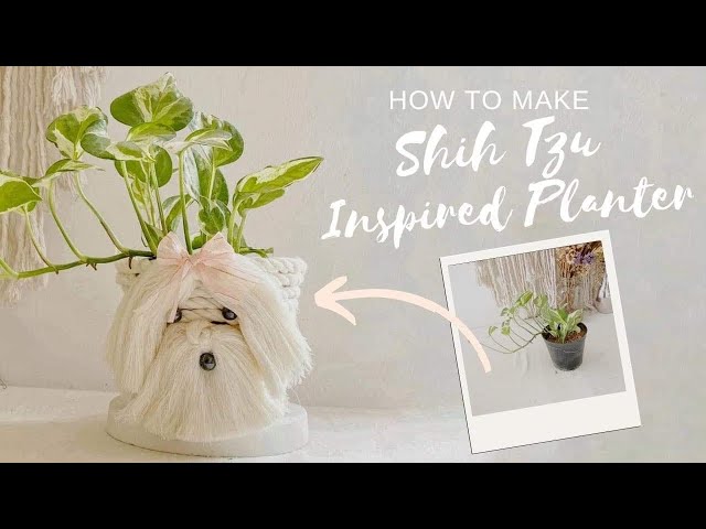 Dog Inspired Planter | Upcycle Plastic Pot into Animal Planter | What to Do w/ Macramé Scrap Cords