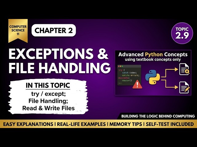 Exceptions & File Handling Class 11 | Chapter 2 Topic 2.9 | Computer Science Urdu