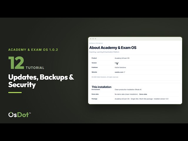 Updates, Backups, Security & Support | Academy & Exam OS 1.0.2 Tutorial 12