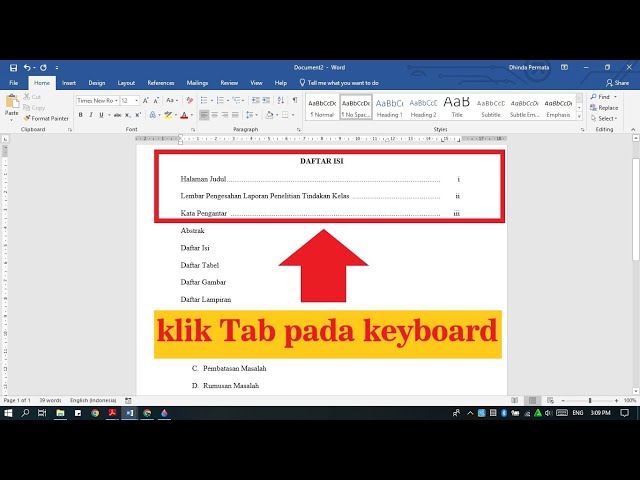 CARA MUDAH MEMBUAT DAFTAR ISI SECARA MANUAL PADA MICROSOFT WORD