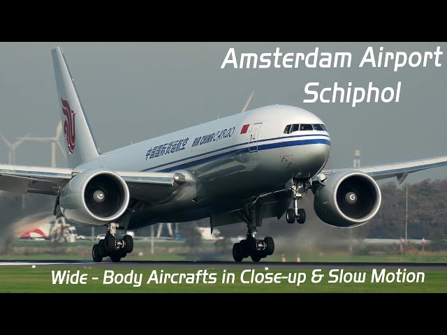 Magical  Landings of Wide-Body Aircrafts in  Slow Motion . Amsterdam Airport.4K #planespotting