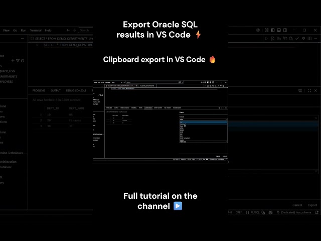 Export Oracle SQL Results in VS Code (CSV + Clipboard) ⚡  #oracleapex #oraclesql #vscode #oracle