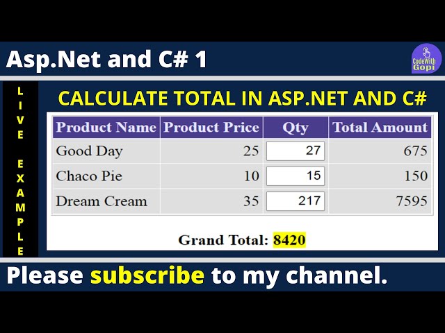 💥 Calculate Total Amount in GridView | ASP.NET Tutorial Step-by-Step