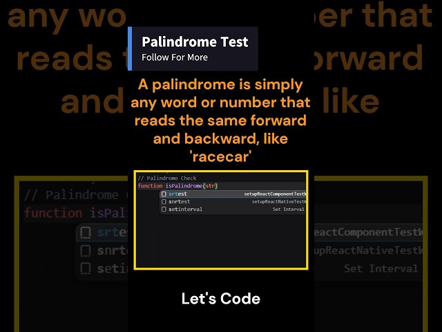Check If String is Palindrome in JavaScript! #javascript #coding #webdevelopment #shorts