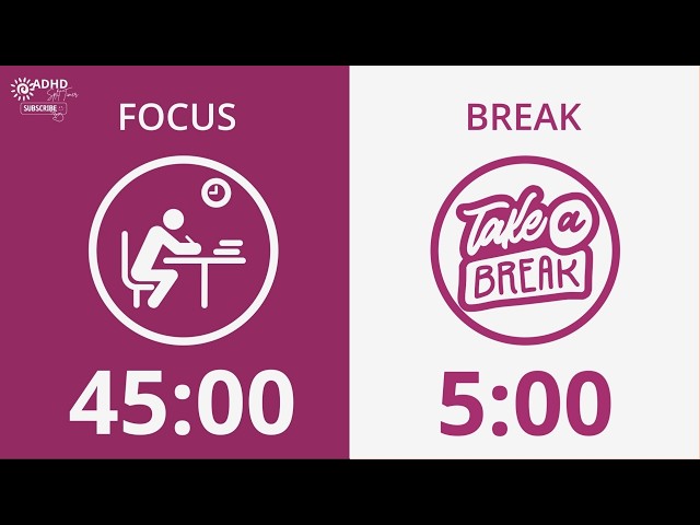 45:5 Pomodoro Timer with Pink Noise 🎧 | 4 Hour Study with Me for Deep Focus & ADHD ✓