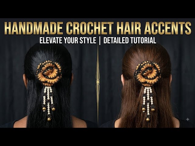 ​How to Crochet a Rose Hair Tie with Pearl Tassels | Easy DIY Crochet Hair Accessory Tutorial