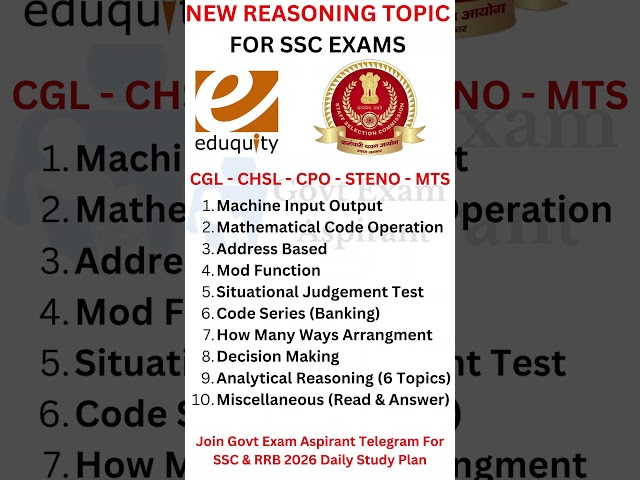 New Reasoning Topics For SSC 2026 Exams After Vendor Change | Eduquity Reasoning Topics For SSC Exam