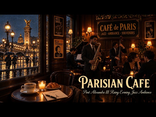 Relaxing Jazz Café in Paris | Rainy Evening Jazz Ambience with Cozy Coffee Shop Vibes. PontAlexandre