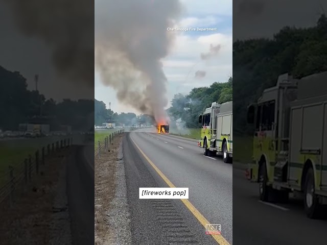 Truck Carrying Fireworks Catches Fire On Tennessee Highway #shorts