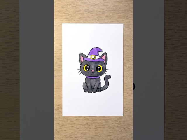 🐈‍⬛ Spooky Cat Art in Color 🖍️ ✨ Halloween Drawing ▶️🔴 #shorts #drawing #RavlykArt