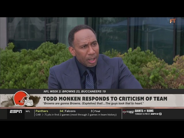 FIRST TAKE | Stephen A. reacts to Todd Monken fires back to Mike Tomlin after Browns win over Bucs