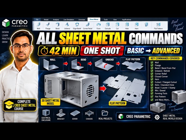 Creo All Sheet Metal Commands in 42 Minutes 🔥 | Complete Course | Basic to Advanced