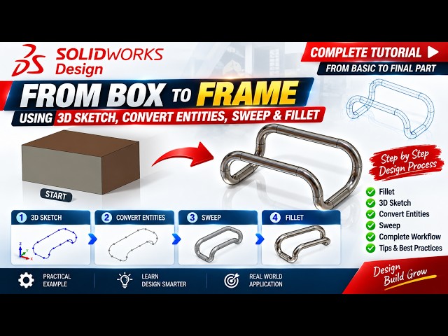 SolidWorks Fillet, 3D Sketch, Convert Entities & Sweep | Create This Part Step by Step