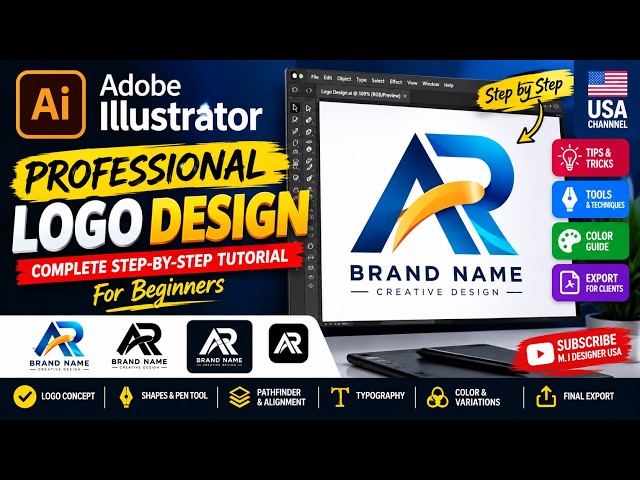 Professional Logo Design in Adobe Illustrator | Step-by-Step Tutorial for Beginners |