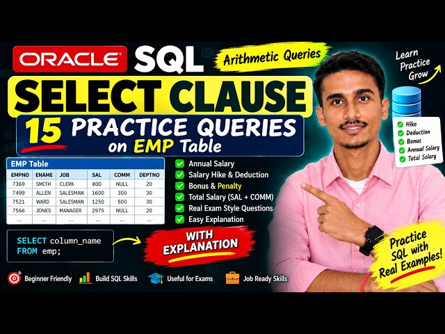 Oracle SQL SELECT Clause | 15 Arithmetic Queries on EMP Table | SQL for Beginners