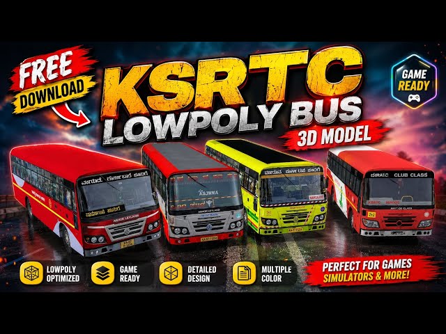 KSRTC Lowpoly Bus 3D Model | Free Download | Prisma3D Android | Game Ready Asset #prisma3d #meshmill