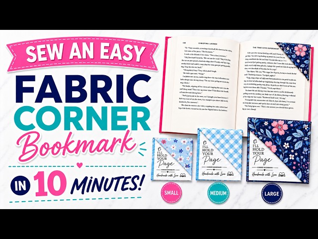 ♡ How to Sew a Fabric Corner Bookmark in 10 MINUTES! Easy Beginners Sewing Tutorial + PDF in 3 Sizes