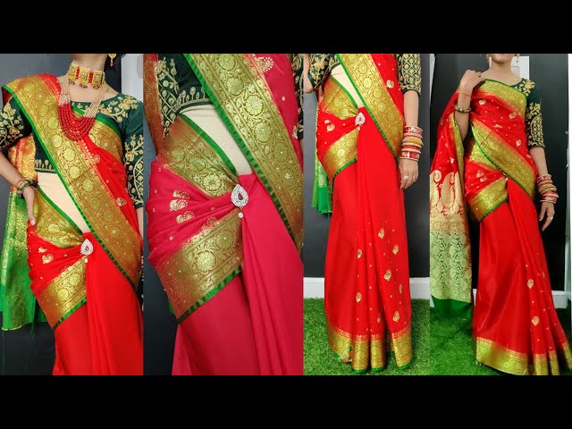 Very Unique and Glamorous BANARASI SILK SAREE style / DIPIKA Style Saree Draping 2021 @Meesho