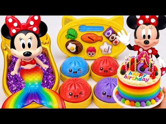 Minnie Mouse 2026🎀 Set Unboxing Rainbow Mermaid Birthday Cake & Food Playset Disney ASMR