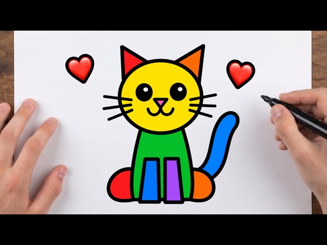 How to Draw a Rainbow Cat | Easy Step by step drawing for kids 