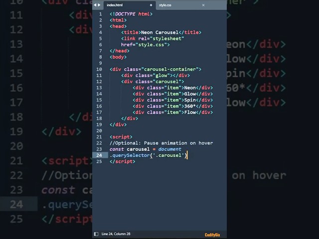 Neon carousel animation | HTML, CSS & JS