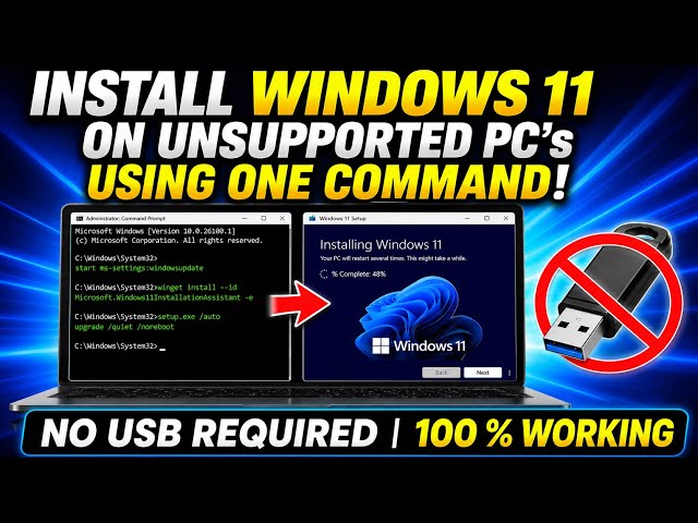 INSTALL Windows 11 on Unsupported PC’s with ONE COMMAND | No USB Drive