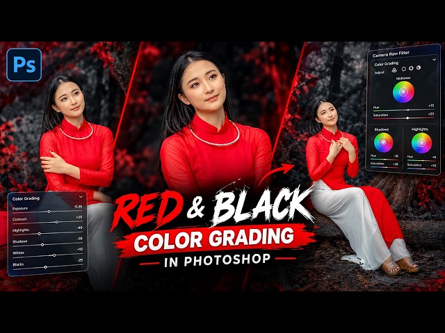 Red & Black Photoshop Color Grading Tutorial ( cinematic dark look )