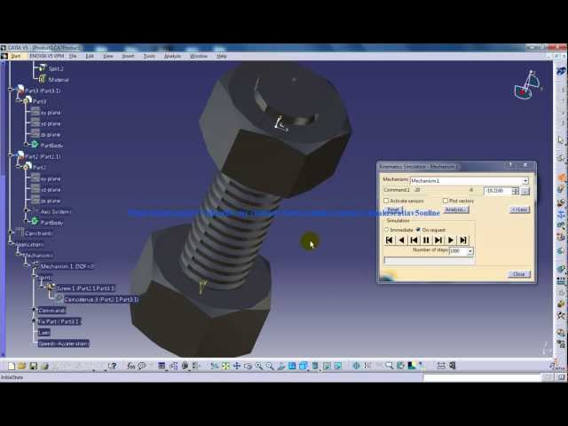 Catia V5 Tutorial|Mechanical Components|DMU Kinematics|Nut and Bolt Simulation|Part 2