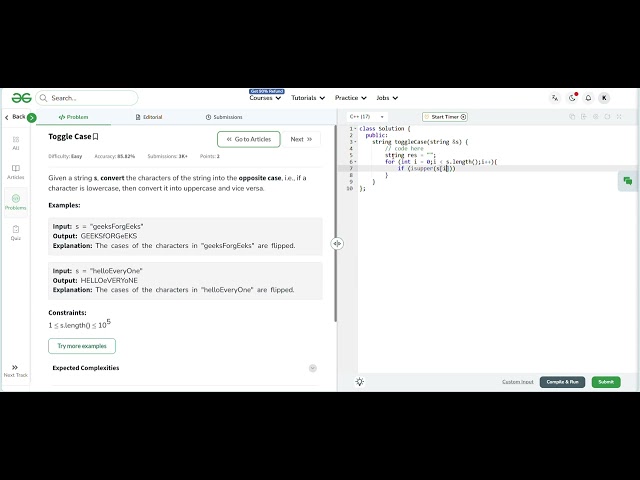 Toggle Case | GeeksforGeeks | C++ | Dt: 06-02-2026 | Coding Mind