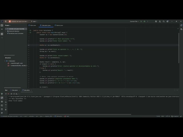 Java Mini Calculator — Operators, Switch, & Safety