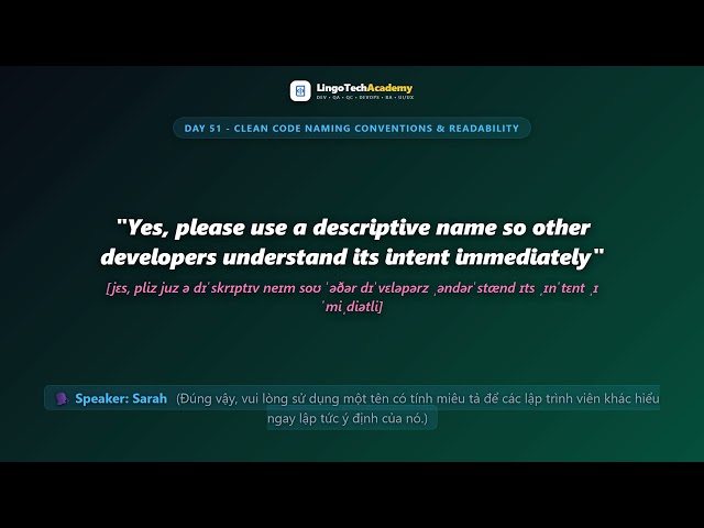 🚀 Day 51 - Clean Code Naming Conventions & Readability | English for Software Engineers