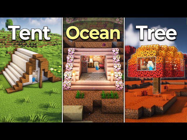 ⛏️ Minecraft Tutorial :: 5 Starter Base Build Ideas 🏘️ [마인크래프트 5가지 초보자용 집 아이디어 건축강좌]