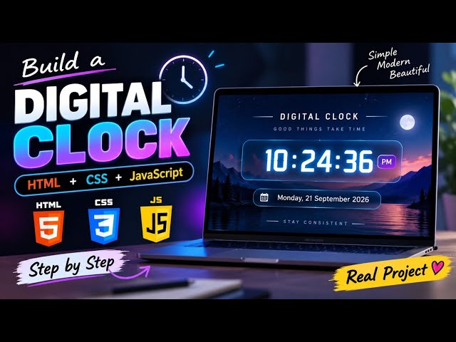 I Built a Digital Clock with HTML, CSS & JavaScript 😍 | Step-by-Step Project