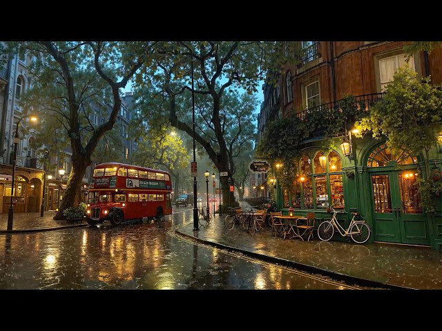 Rainy Street Jazz at a Cozy London Coffee Shop🌧️ Jazz Playlist & Rain Sounds for Study, Work, Focus☕