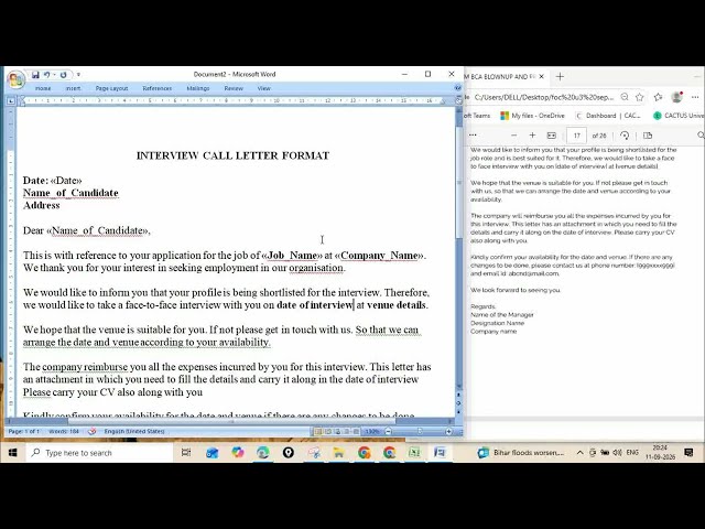 IT A4 Prepare Interview Call Letters for 5 Candidates Using Mail Merge | MS Word | 1 BCA IT Lab