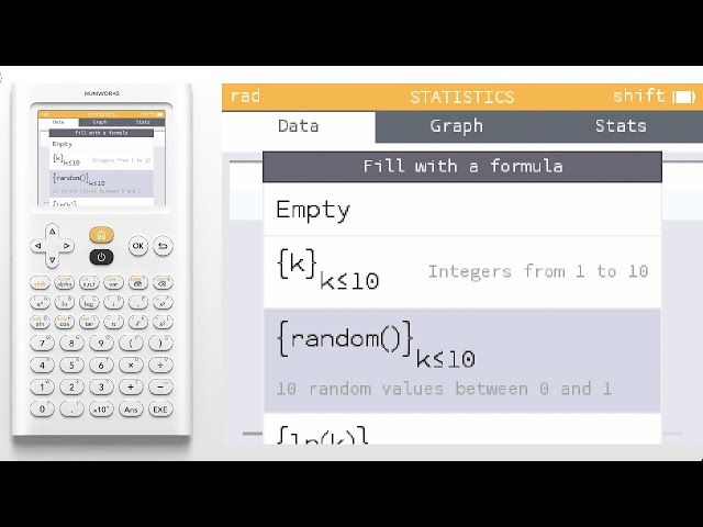 How do I generate a list of numbers in the Statistics application?