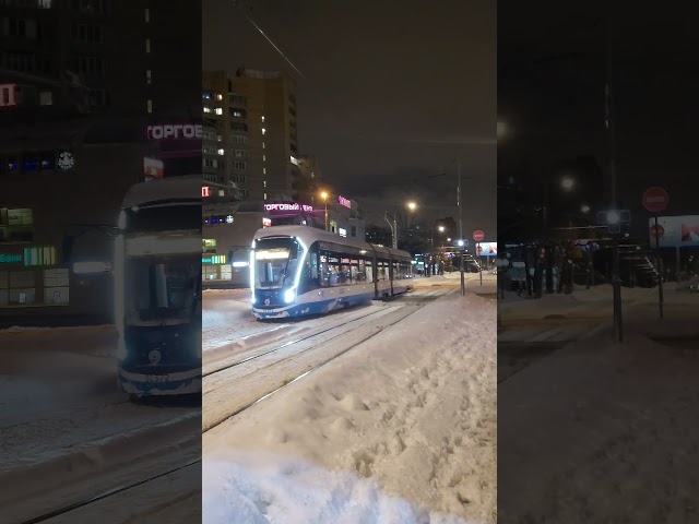 Moscow tram Vityaz in snow 2022-12