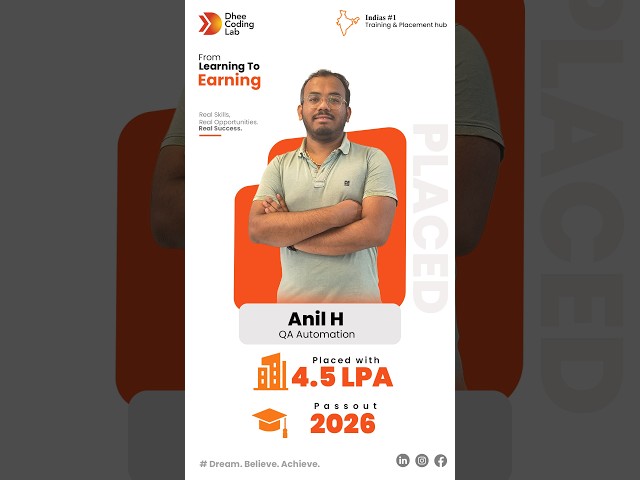 Anil H Gets Placed at 4.5 LPA | Dhee Coding Lab Placement Success 🚀