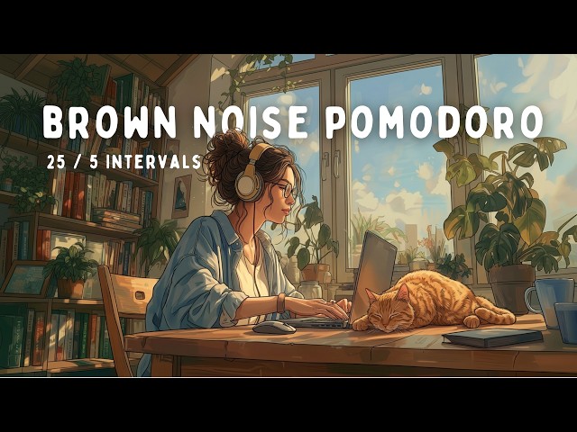 3 Hour Pomodoro | 25 Minute Intervals | with BROWN NOISE for ADHD Focus 📚🎧