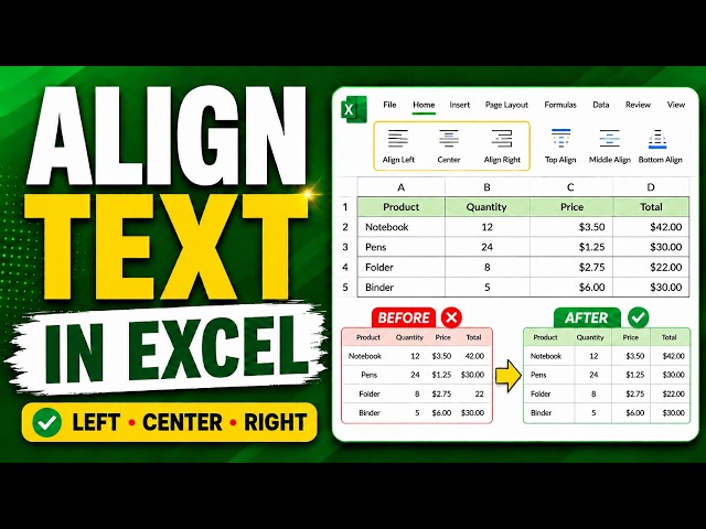 How to Align Text in Excel - Left, Center, Right, Top, and Middle