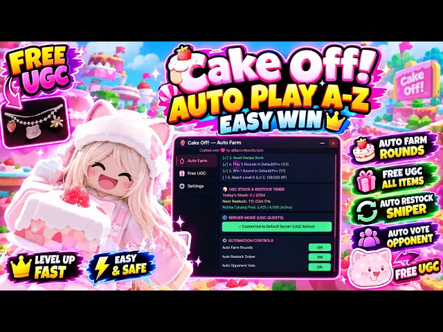 [FREE UGC] Cake Off! OP SCRIPT (EASY WIN - AUTO PLAY A - Z) | *PASTEBIN*
